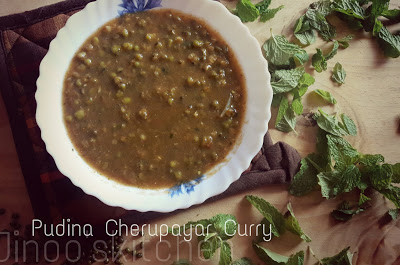 Pudina cherupayar curry ~ Mint green gram curry