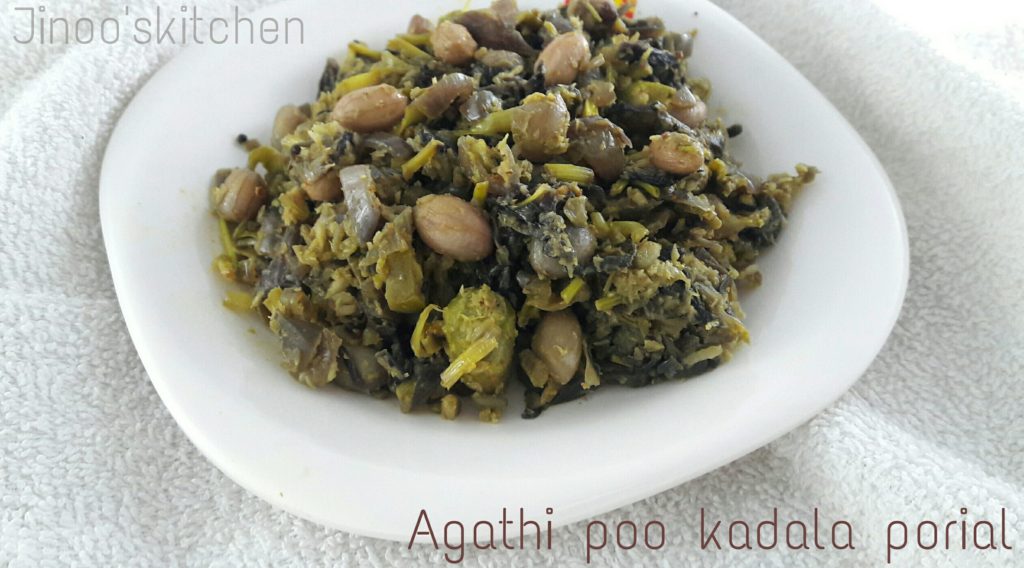 agathipoo porial with peanuts