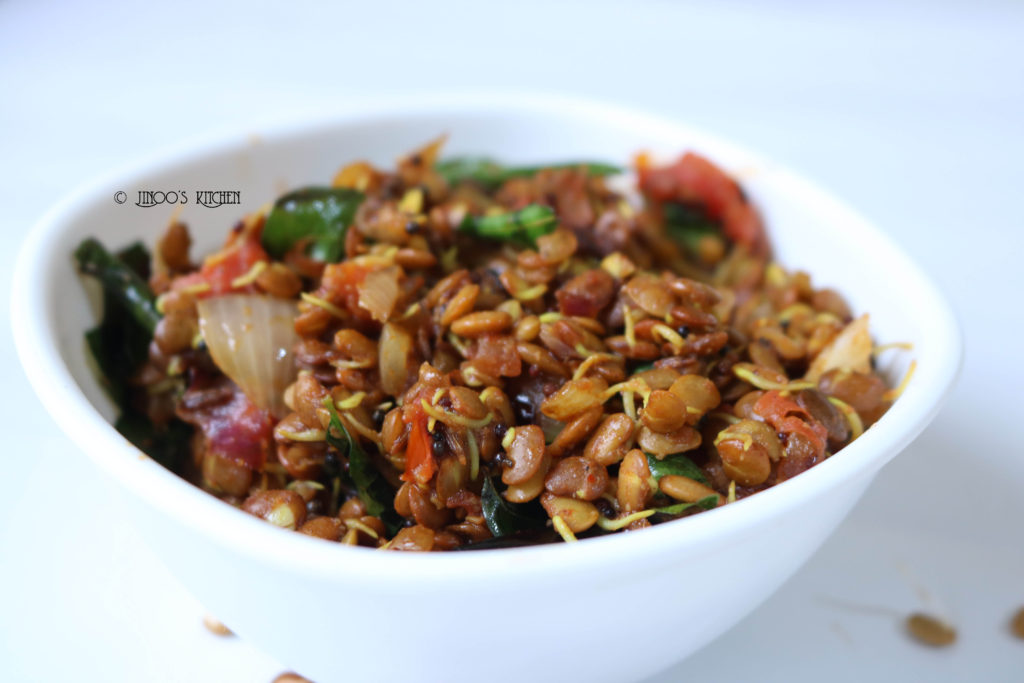 Sprouted horse gram stir fry