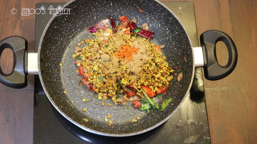 Sprouted horse gram stir fry 