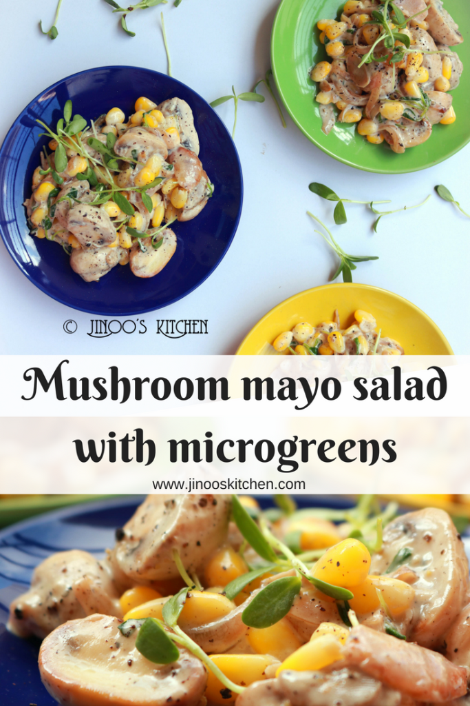 Mushroom Mayo salad with methi micro greens and sweetcorn