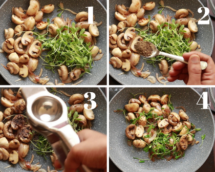 Mushroom Mayo salad with methi micro greens and sweetcorn