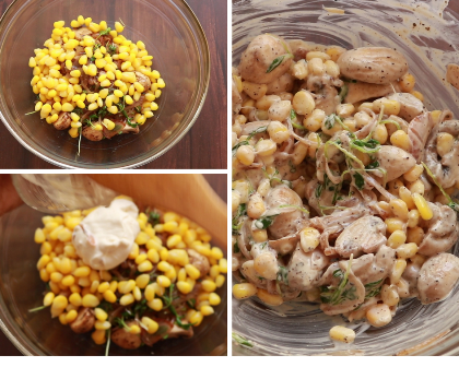 Mushroom Mayo salad with methi micro greens and sweetcorn