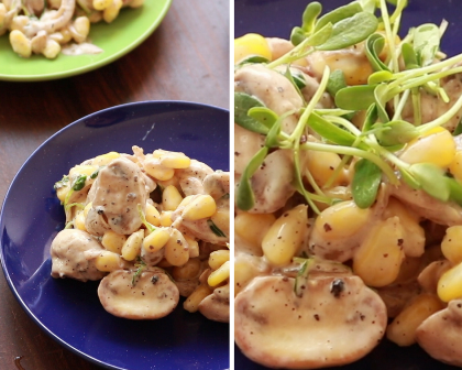 Mushroom Mayo salad with methi micro greens and sweetcorn