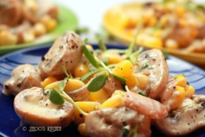 Mushroom Mayo salad with methi micro greens and sweetcorn