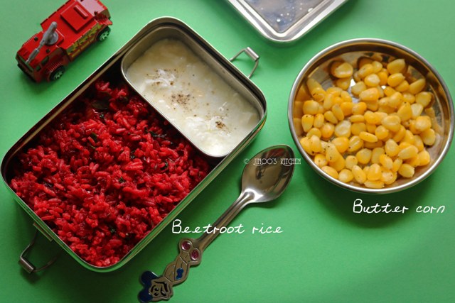 Kids lunch box recipes # 2 Butter corn and Beetroot ghee rice