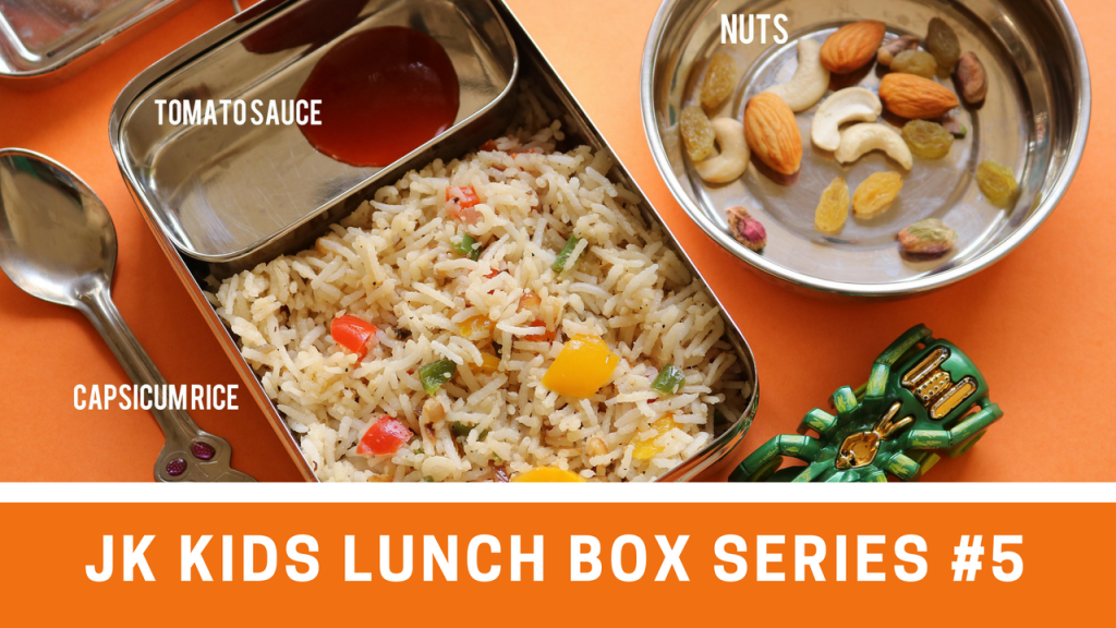 Kids lunch box recipes # 5 Nuts and Capsicum rice recipe for kids