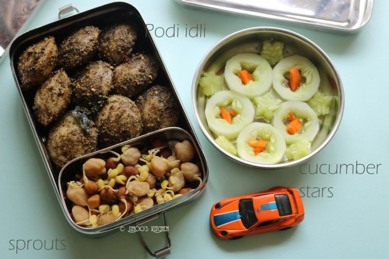 Kids lunch box recipes # 6 cucumber and podi idli