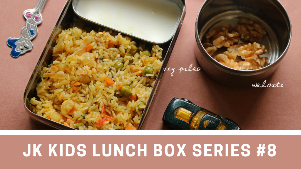 Kids lunch box recipes # 8 veg pulao and walnuts