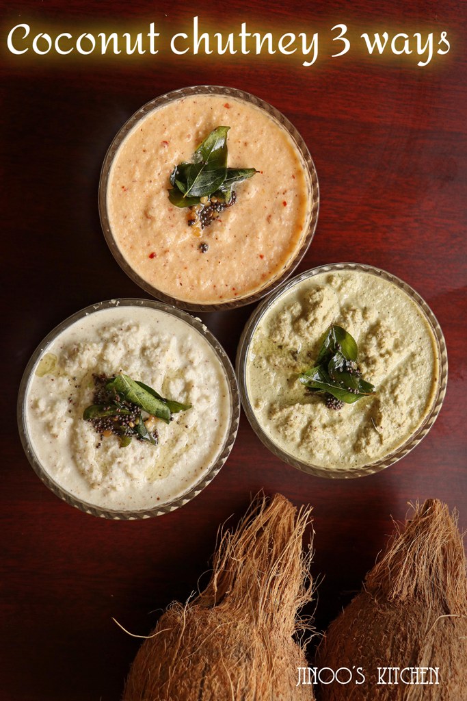 coconut chutney recipe | 3 ways, White, red & green chutney