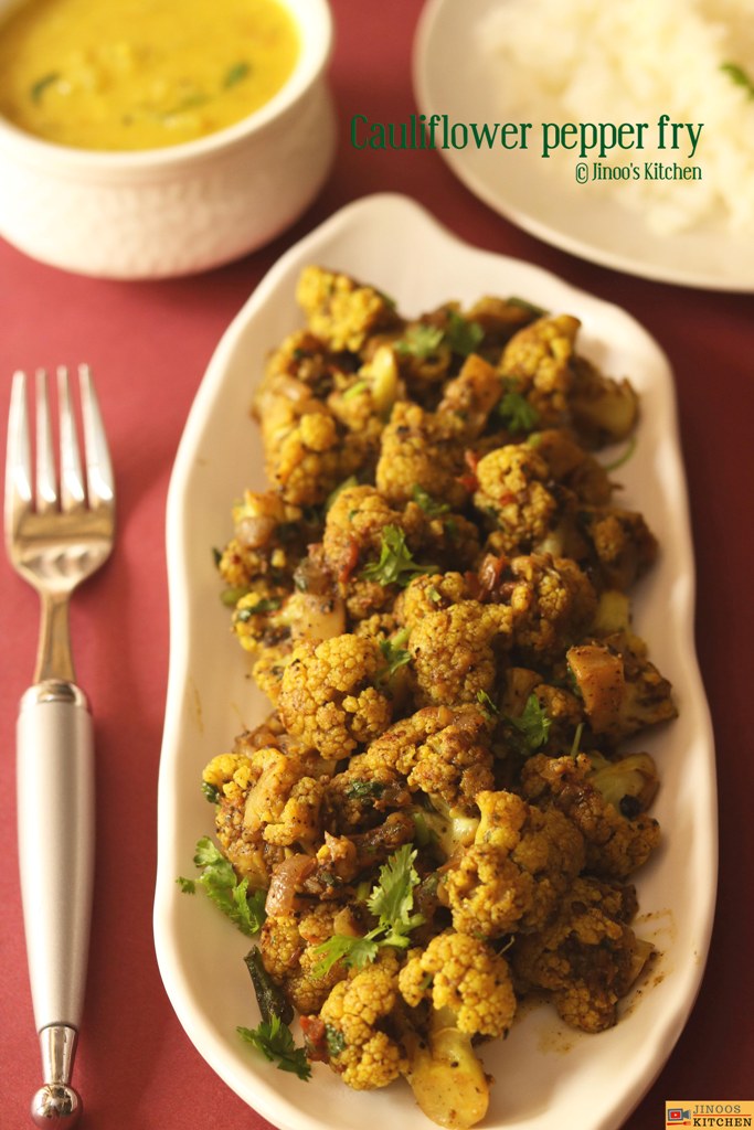 cauliflower pepper fry recipe | cauliflower milagu varuval recipe