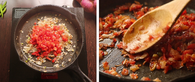 fry tomatoes - mushroom egg masala