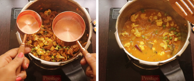 measure and add water. pressure cooker biryani recipe