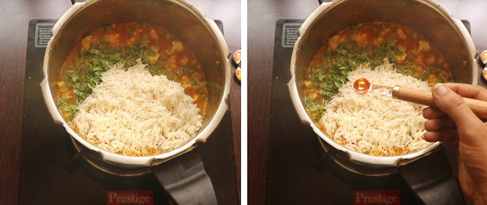 soaked rice. pressure cooker biryani recipe