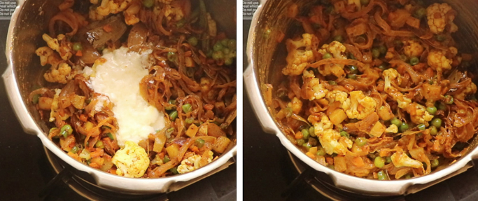 add curd . pressure cooker biryani recipe