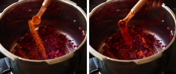 add spice powders beet rice