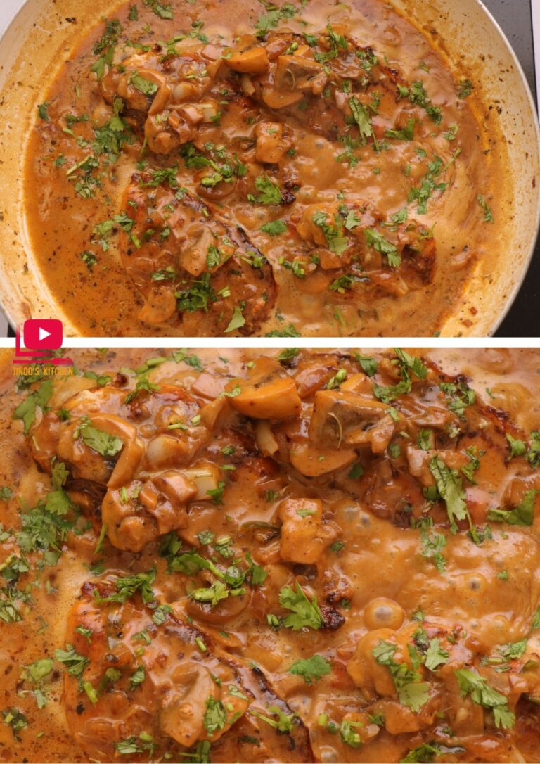 Creamy Garlic Mushroom Chicken Recipe | One Pan Chicken Recipe | chicken roast in mushroom sauce