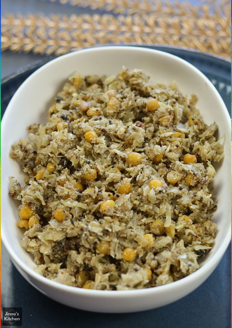Cabbage Dal Pepper Fry | Simple South Indian Cabbage and chana dal thoran recipe